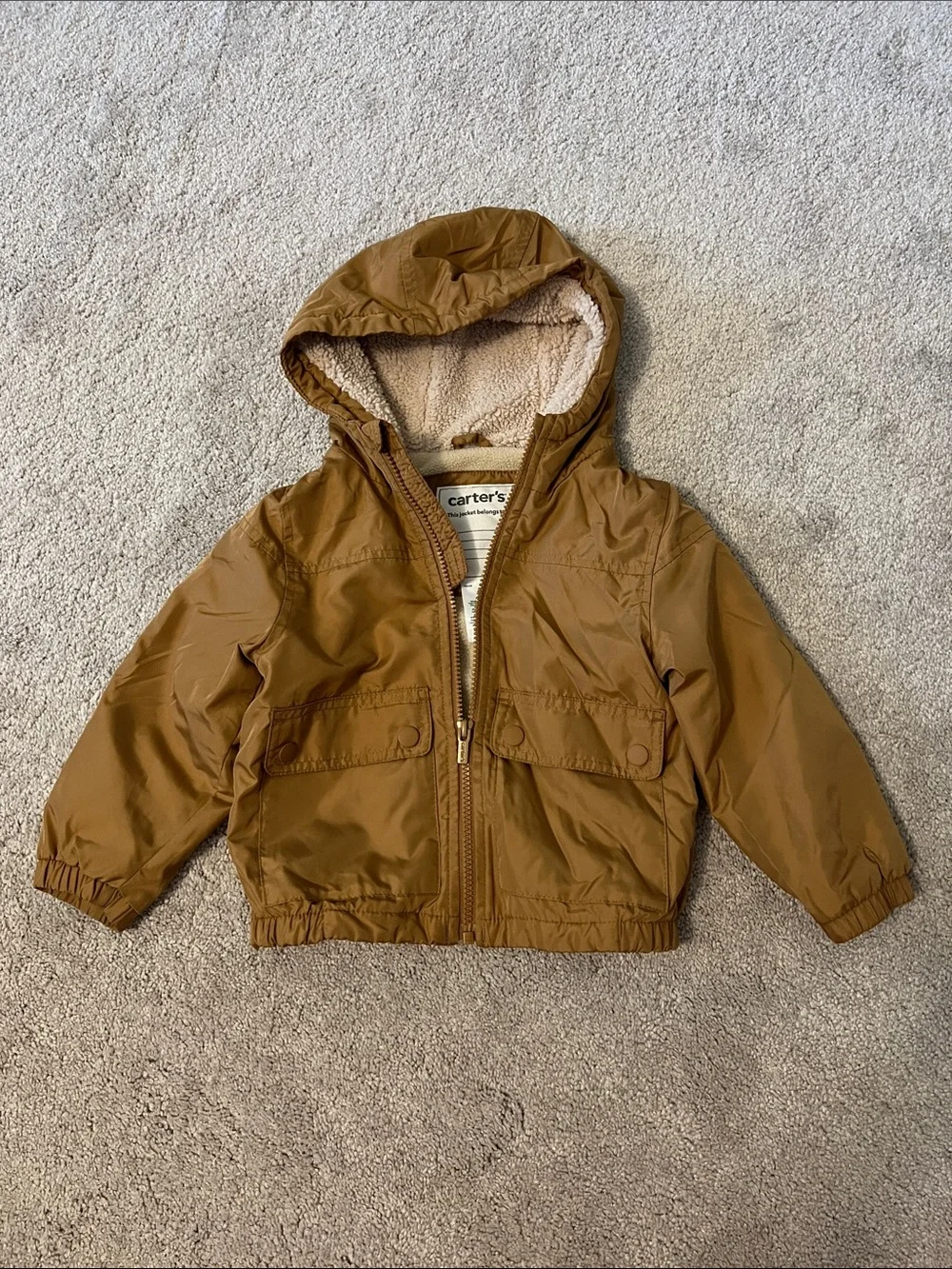 Carter's Hooded Jacket in Warm Brown with Sherpa Lining